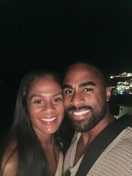 Shaun and Rebekah smiling for an evening selfie